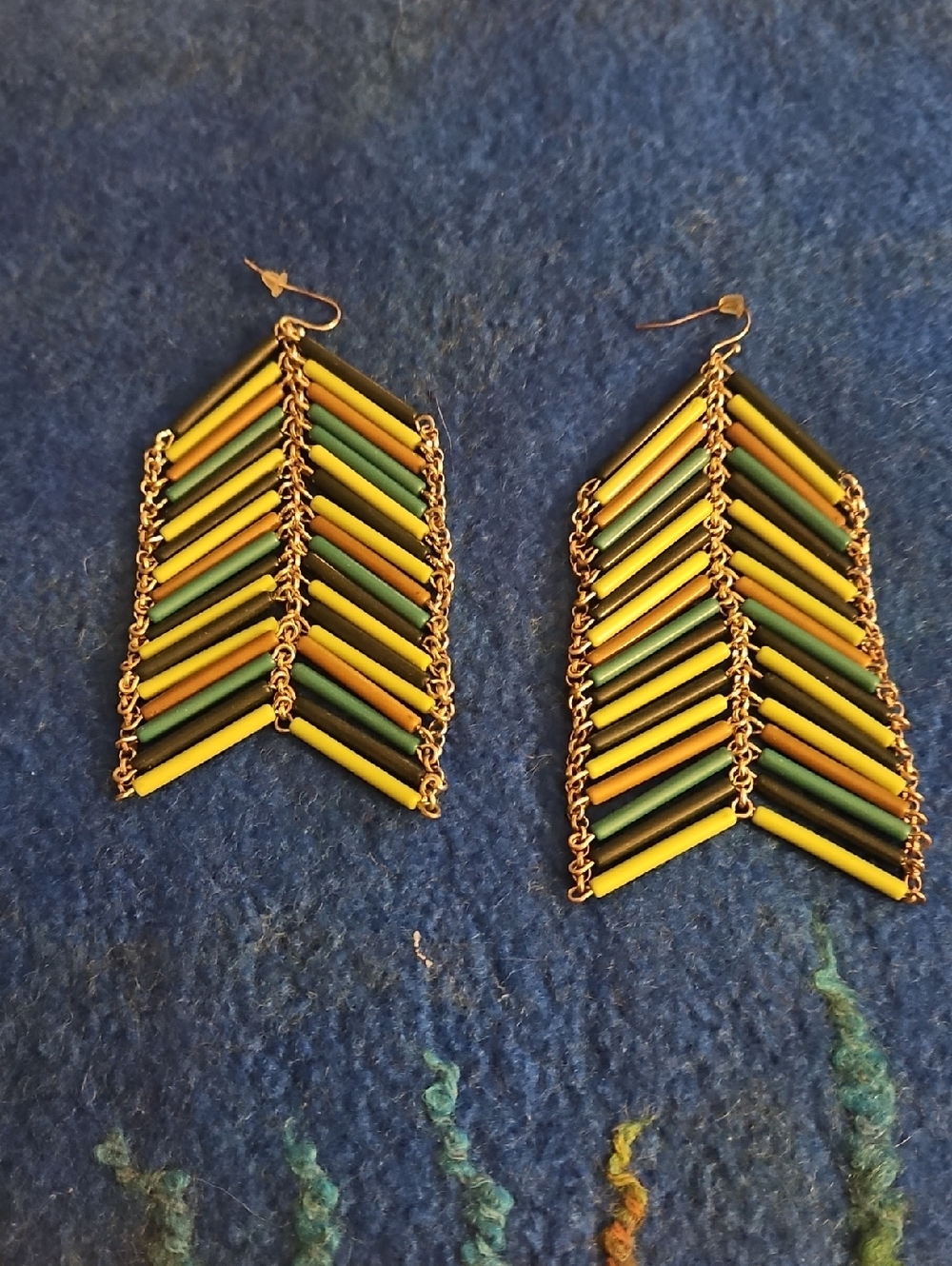 3 For $15 Handmade Multicolor Chevron Drop Earrings - Gold Chain